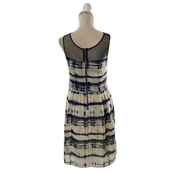 Bar III Women Cream Blue Abstract At Knee A-Line Dress Sz M Mesh Neck Sleeveless - Picture 4 of 14